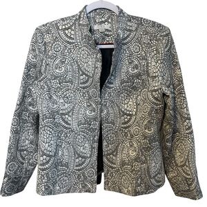 EUC Erin London Metallic Silver Gray Paisley Blazer Medium Petite